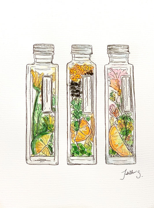 Citrus Floral Bottles - Watercolor Giclee
