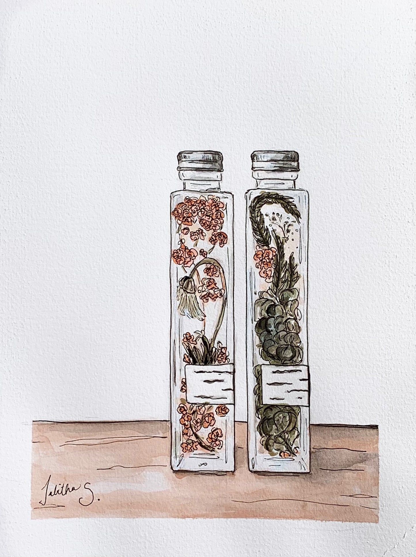 Floral Bottles - Giclee Watercolor Print